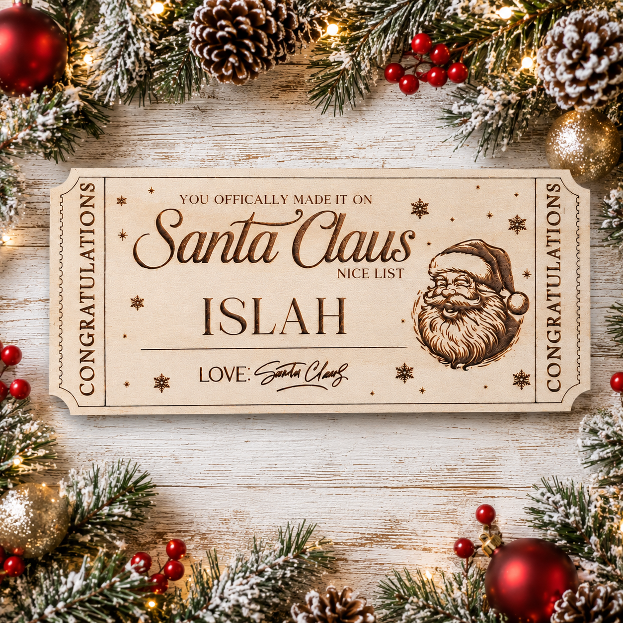 Santa's Nice List Personalised Wooden Ticket