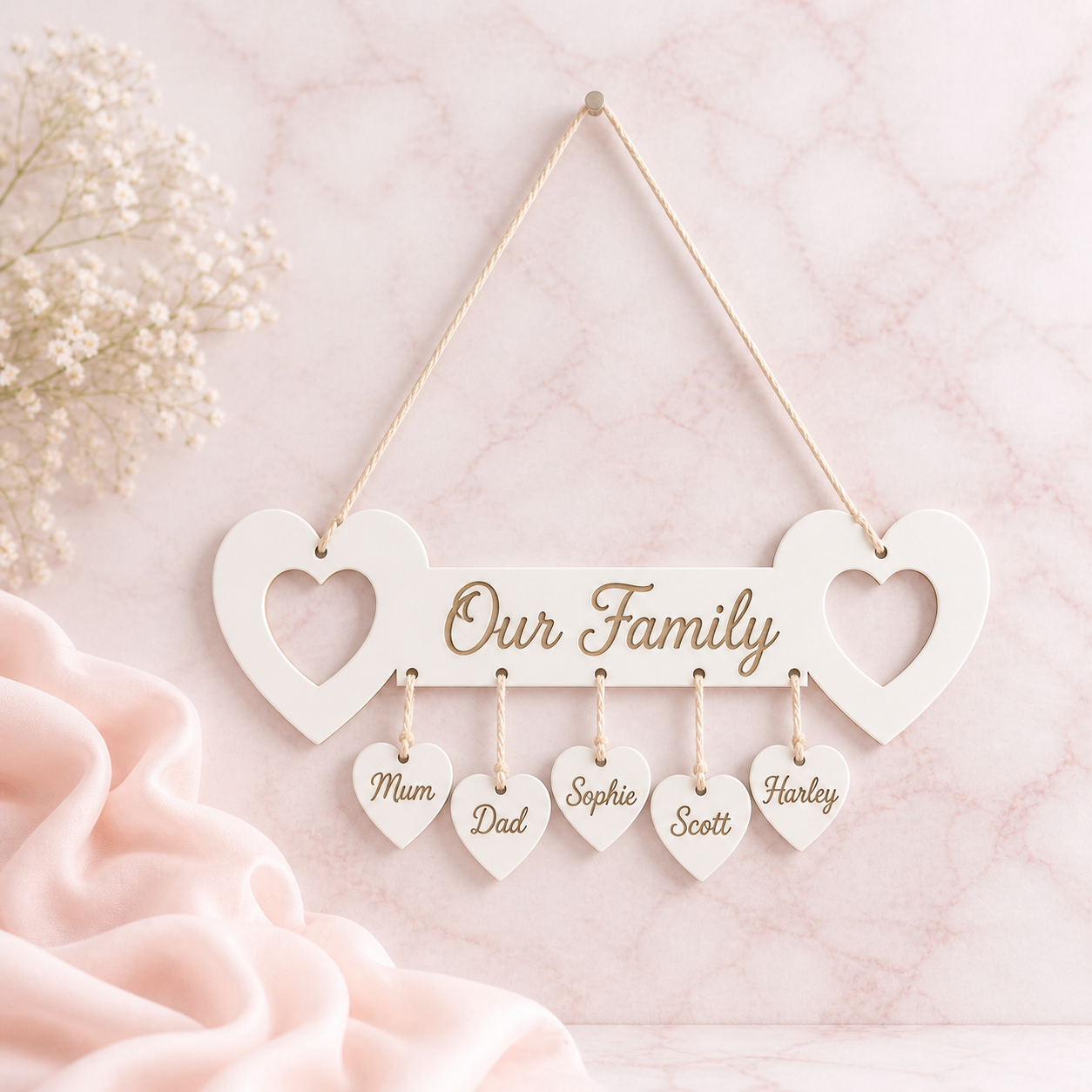 White Acrylic Family Heart Plaque