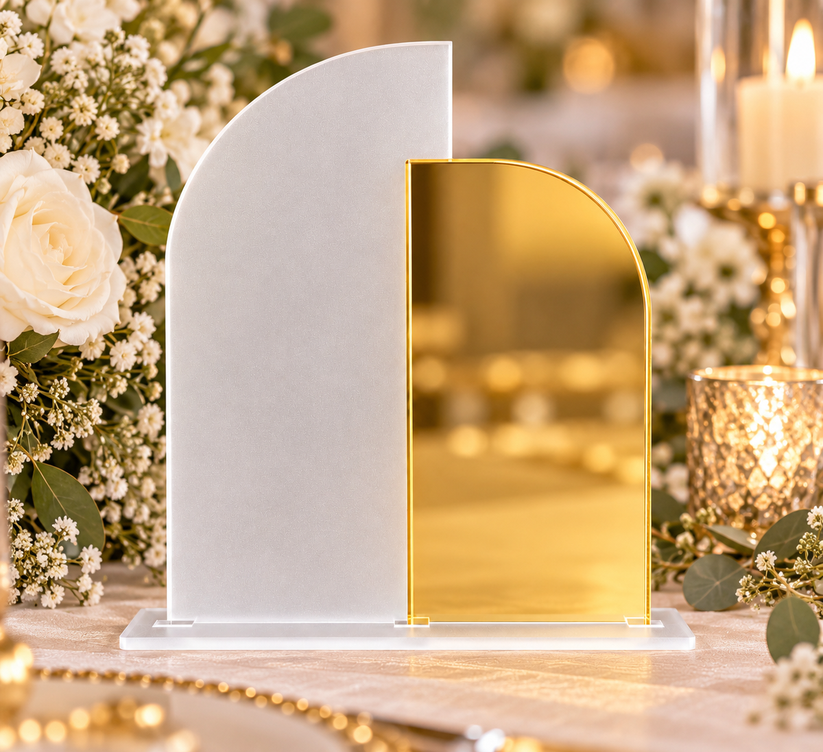 Frosted & Gold Mirror Double Arch Acrylic Wedding Sign Blank