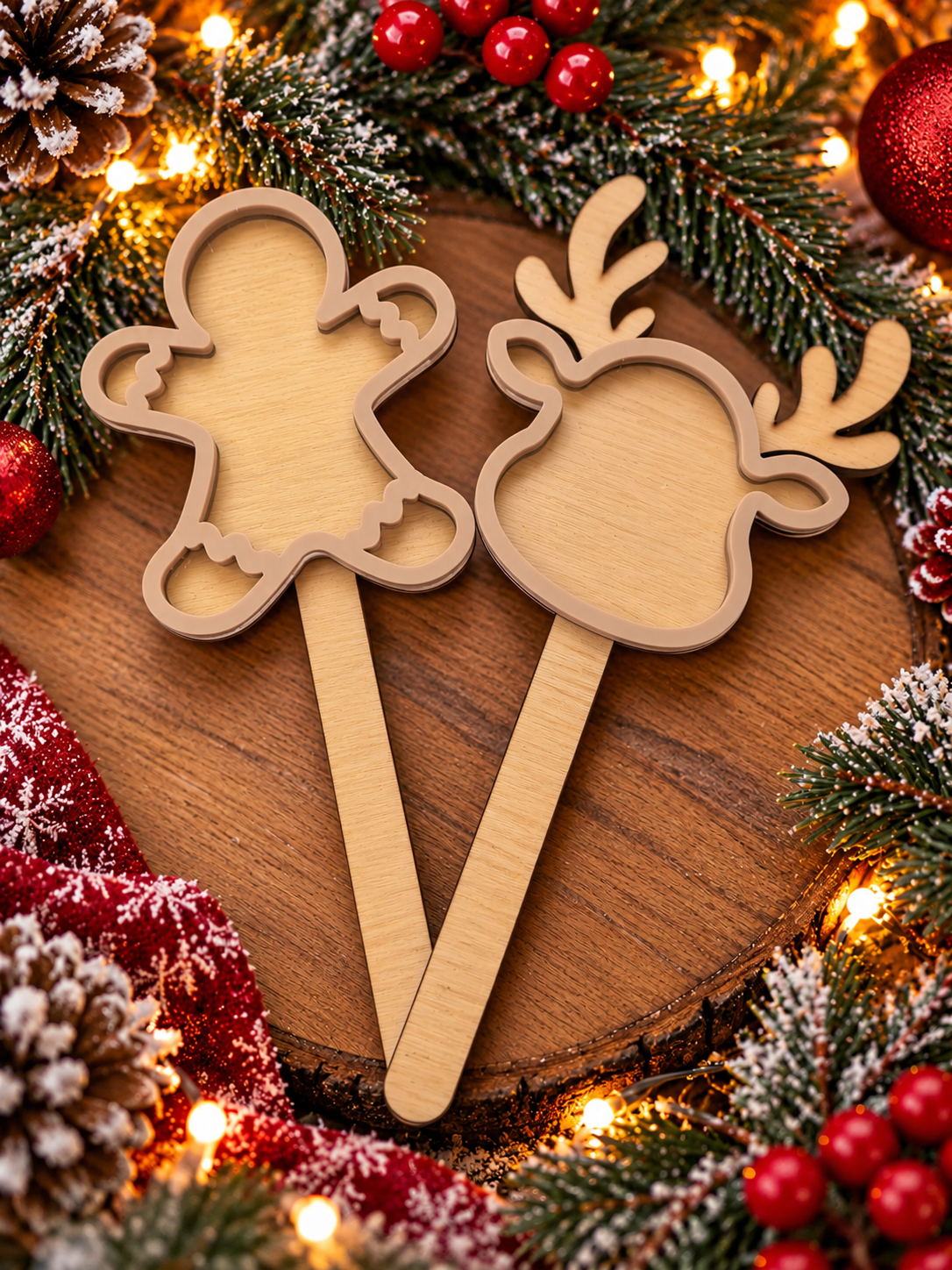 Blank Christmas shaker wand designs, gingerbread and reindeer