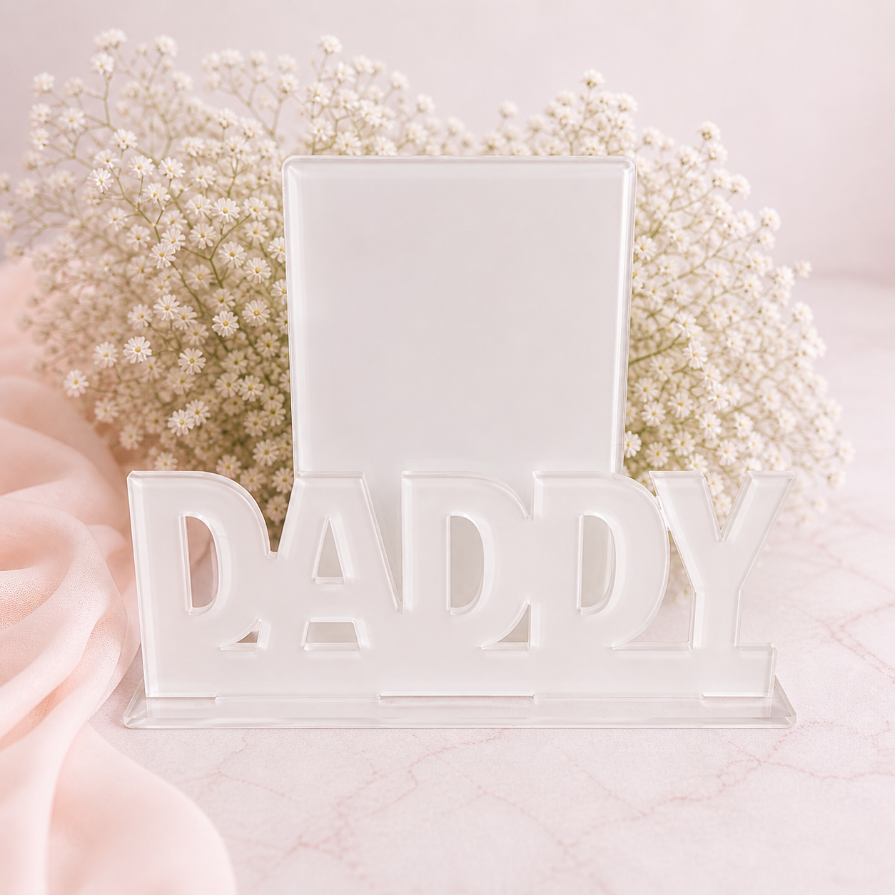 Freestanding acrylic Daddy memorial plaque blank with photo stand
