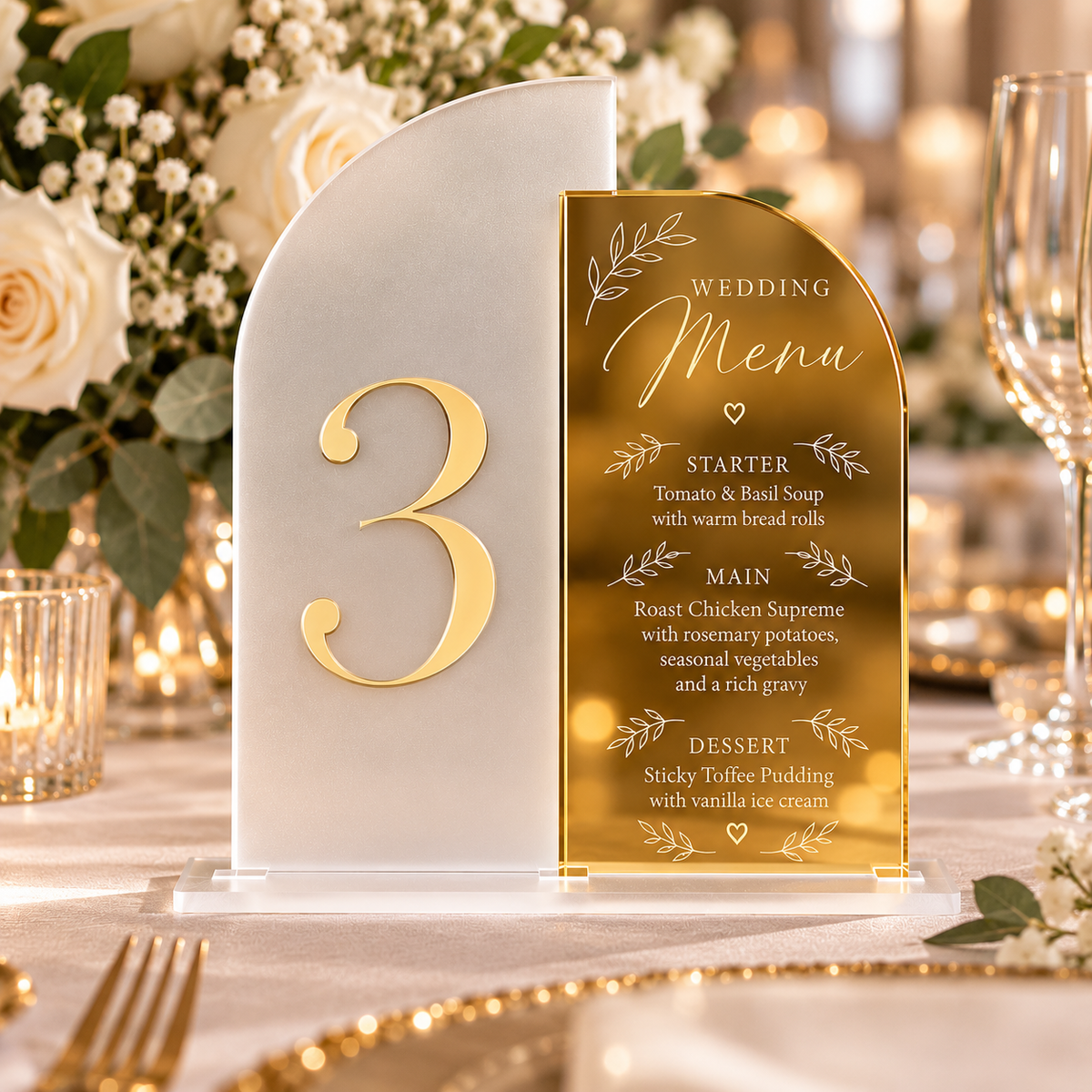 Frosted & Gold Mirror Double Arch Acrylic Wedding Sign Blank