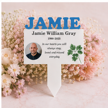 3D Name Grave Marker on blush floral marble background