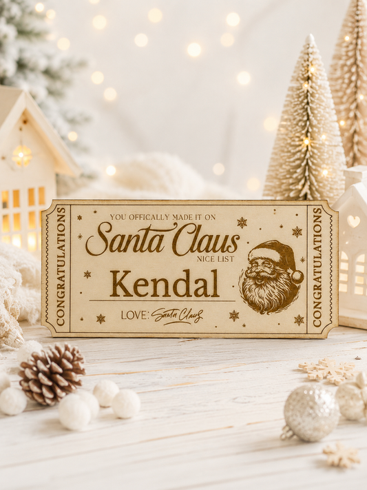Santa's Nice List Personalised Wooden Ticket