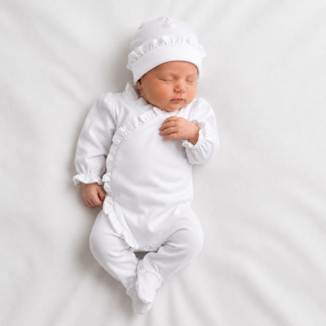 100% Cotton Romper & Hat Set - White (PRE ORDER)