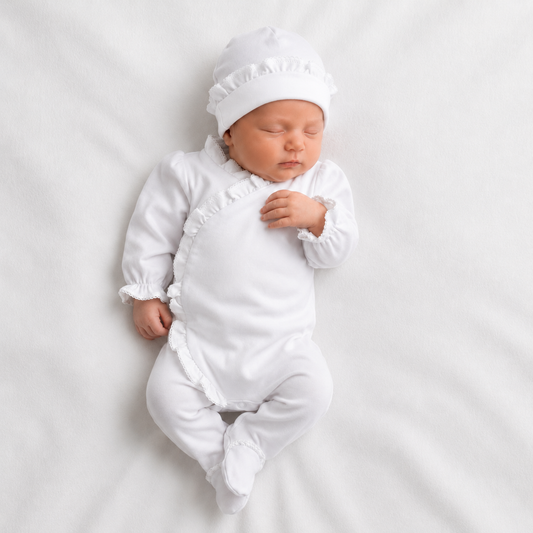 100% Cotton Romper & Hat Set - White (PRE ORDER)