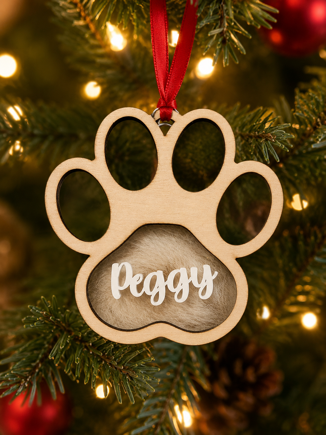 Pet hair memorial keepsake bauble blank with birch layers and acrylic window