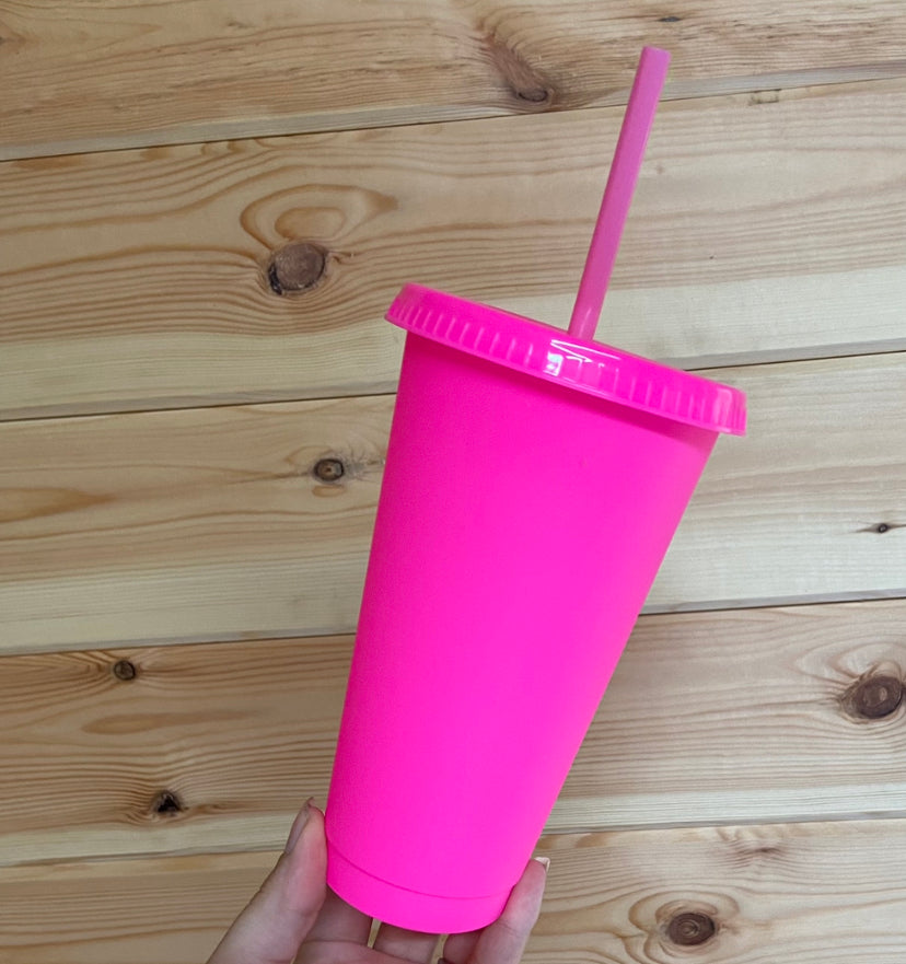 24oz Cold Cup Florescent Pink