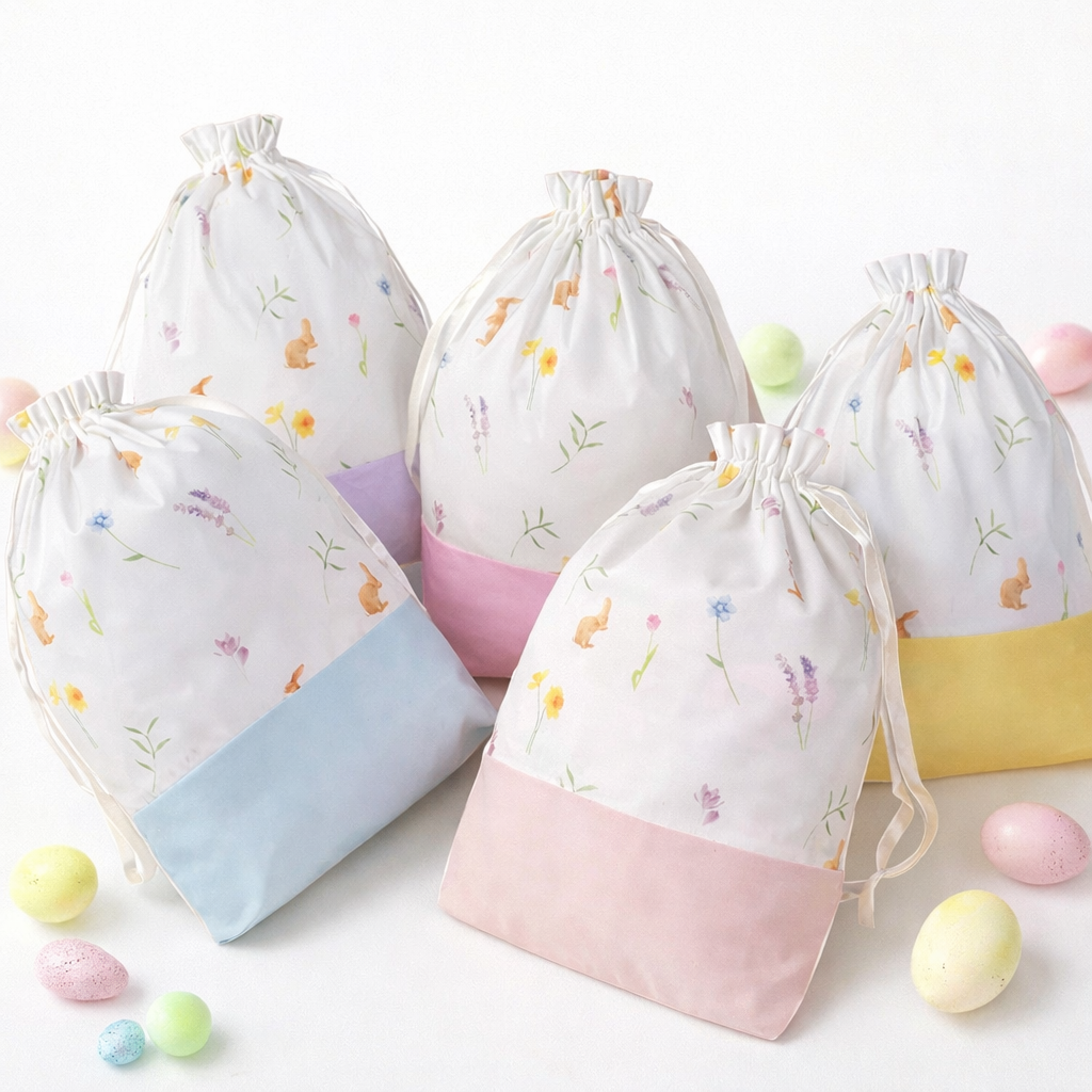 Easter Floral Drawstring Gift Bags – Reusable (32 × 28 cm)