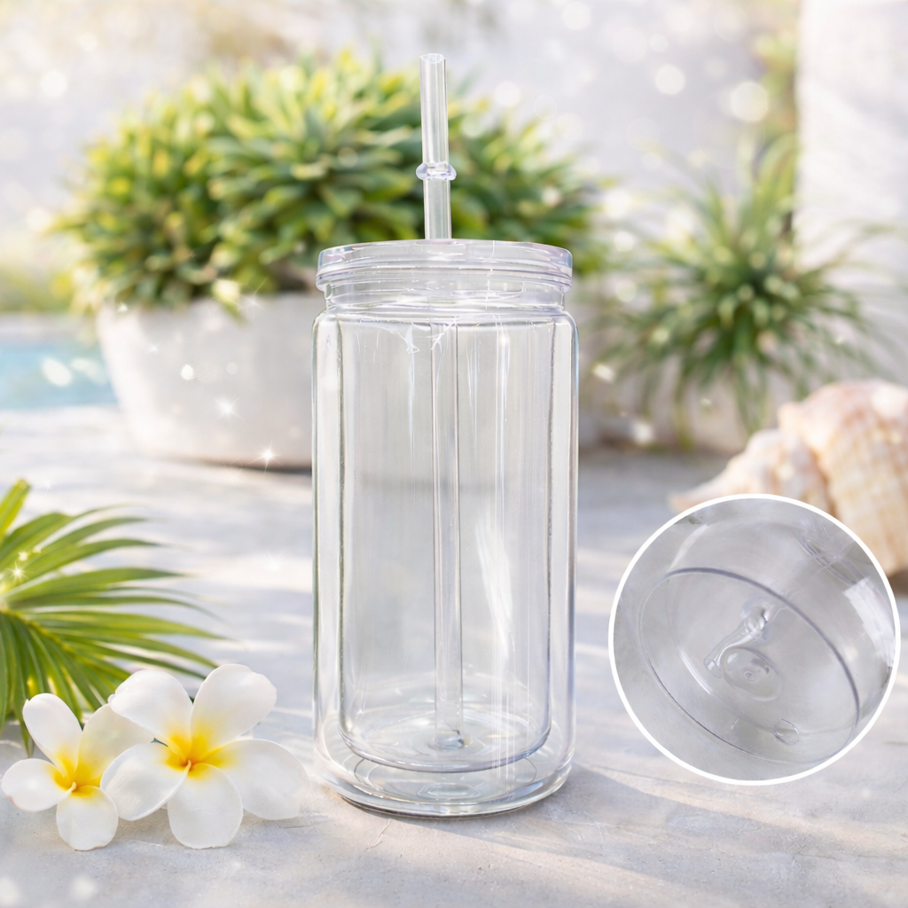 Acrylic Snow Globe Libby Can – 16oz Reusable Double-Walled Tumbler with Straw