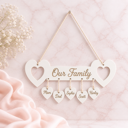 White Acrylic Family Heart Plaque