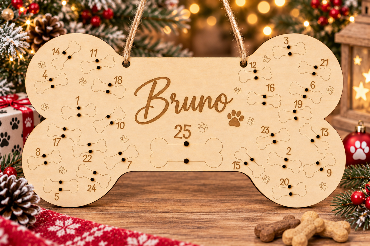 Personalised Birch Wood Dog Advent Calendar – 39cm
