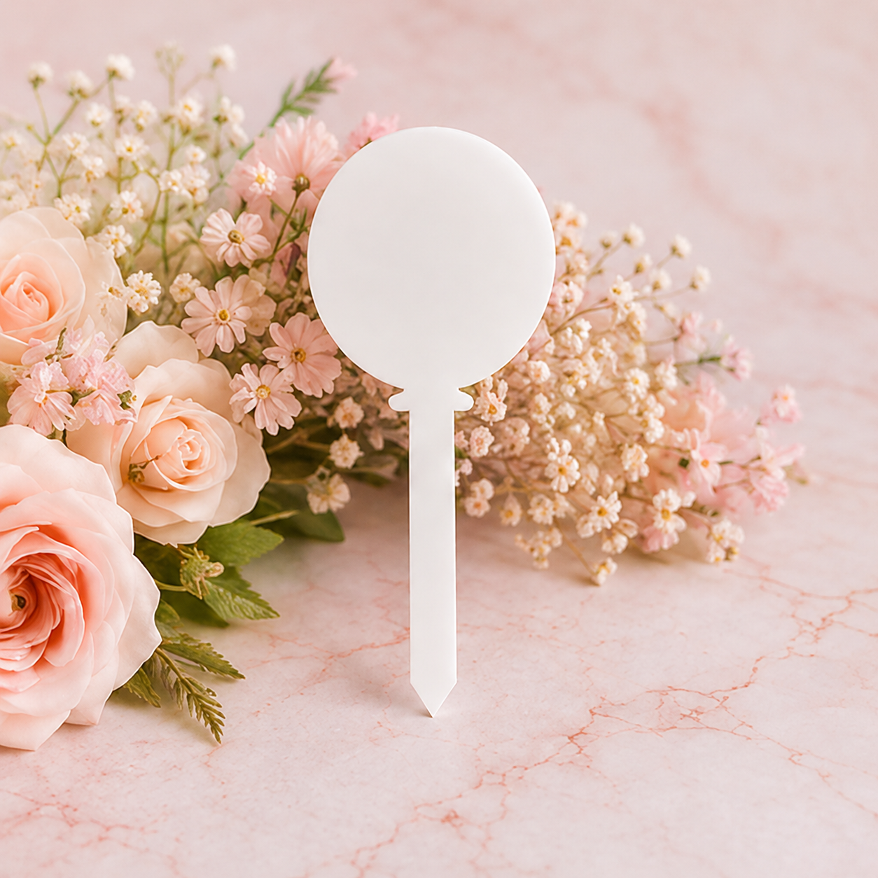 White balloon-shaped acrylic grave marker blank