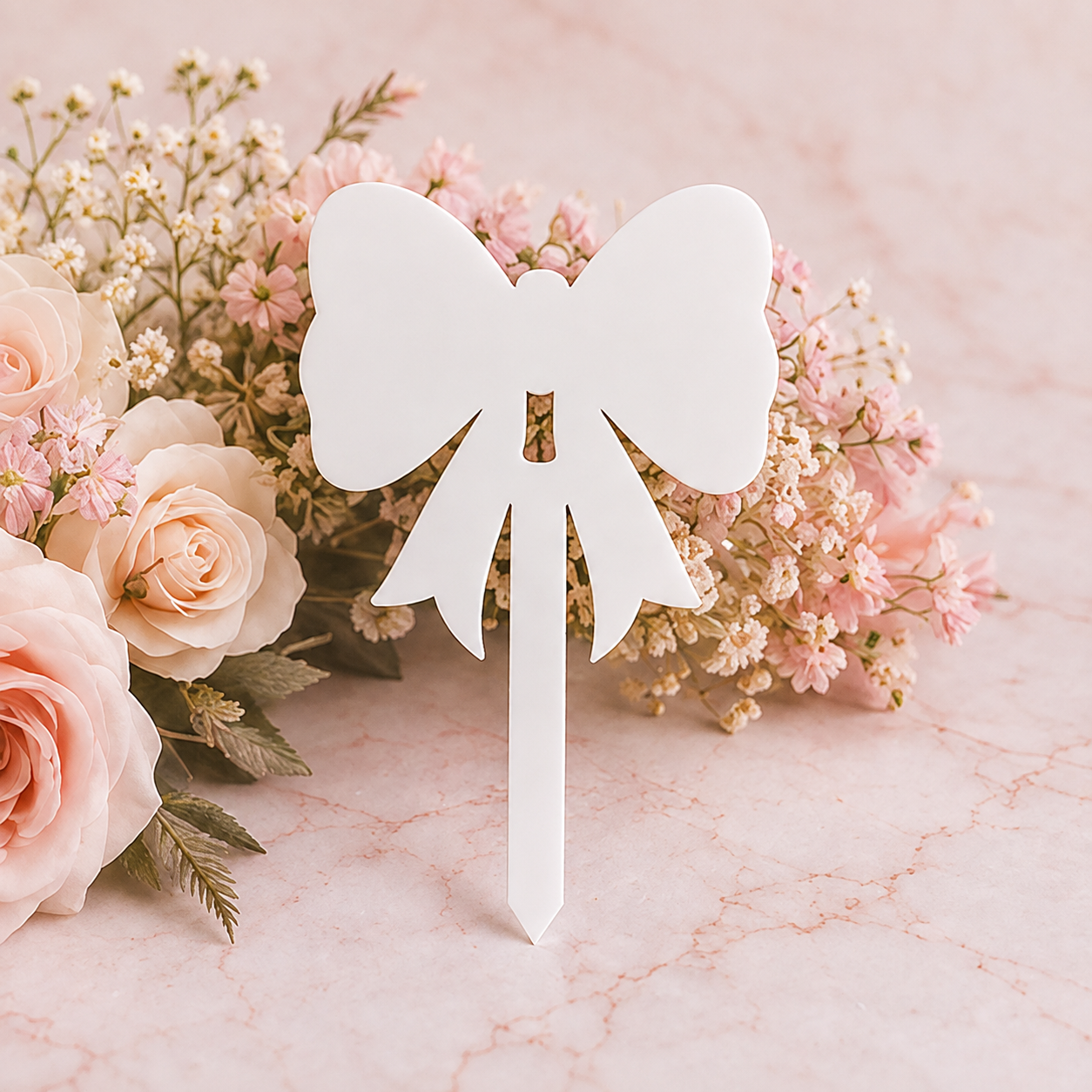 White bow-shaped acrylic grave marker blank