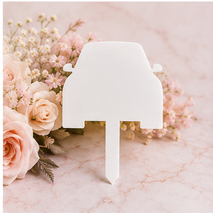 Car Grave Marker on blush floral marble background
