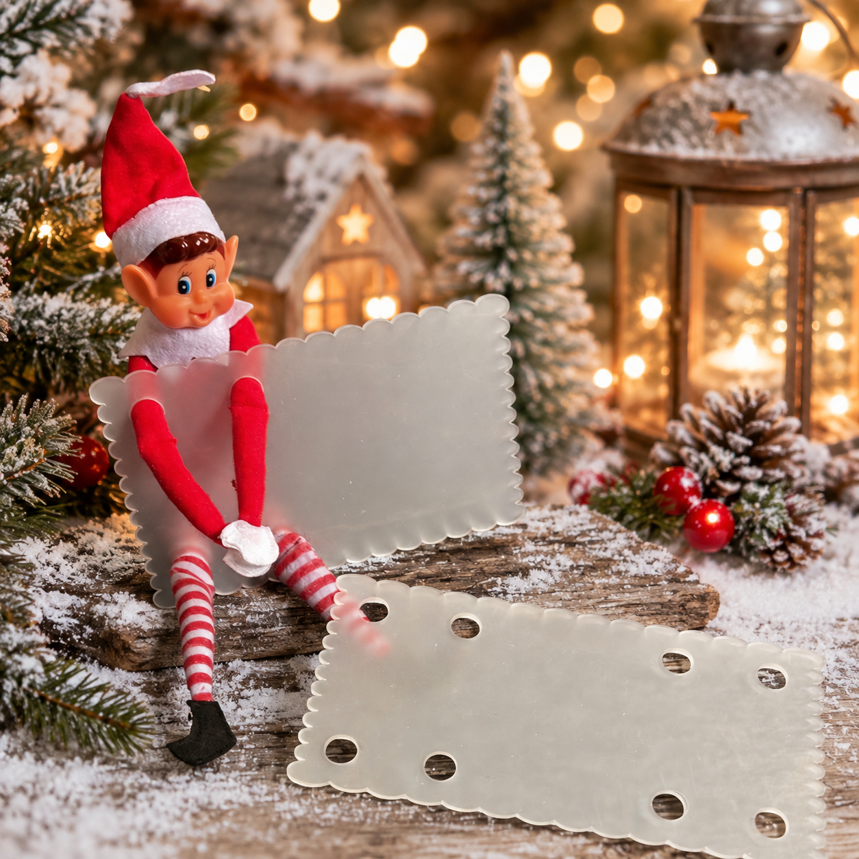 Christmas elf prop blank in frosted acrylic with scalloped edges