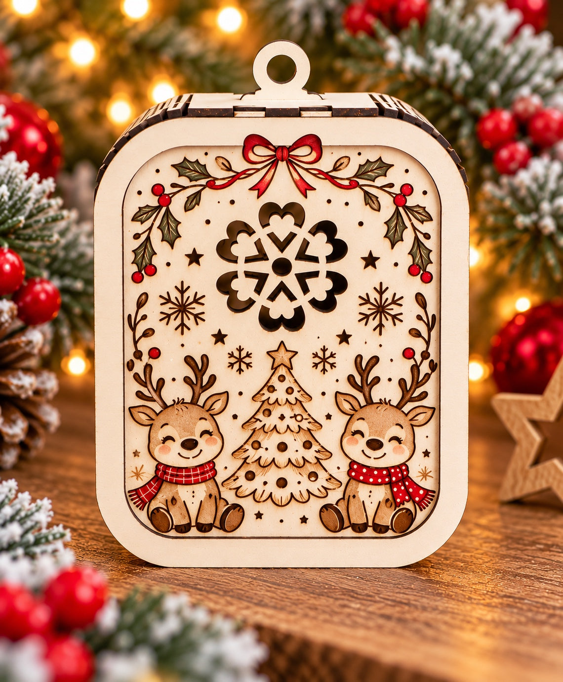 Christmas wooden hanging blank with optional recordable voice message insert