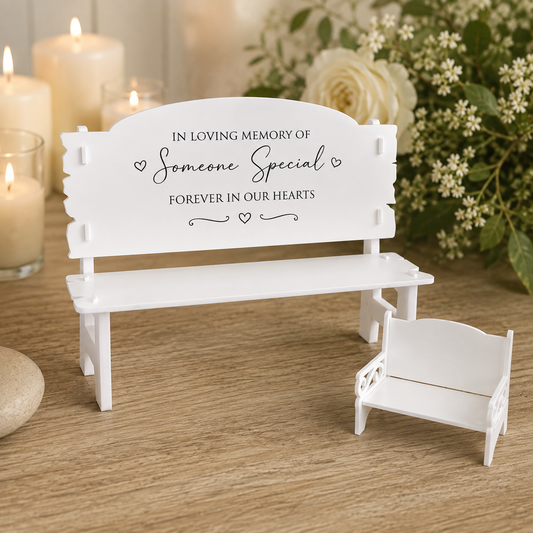 Extra large white acrylic memorial bench blank 40cm x 30cm with small bench for size reference