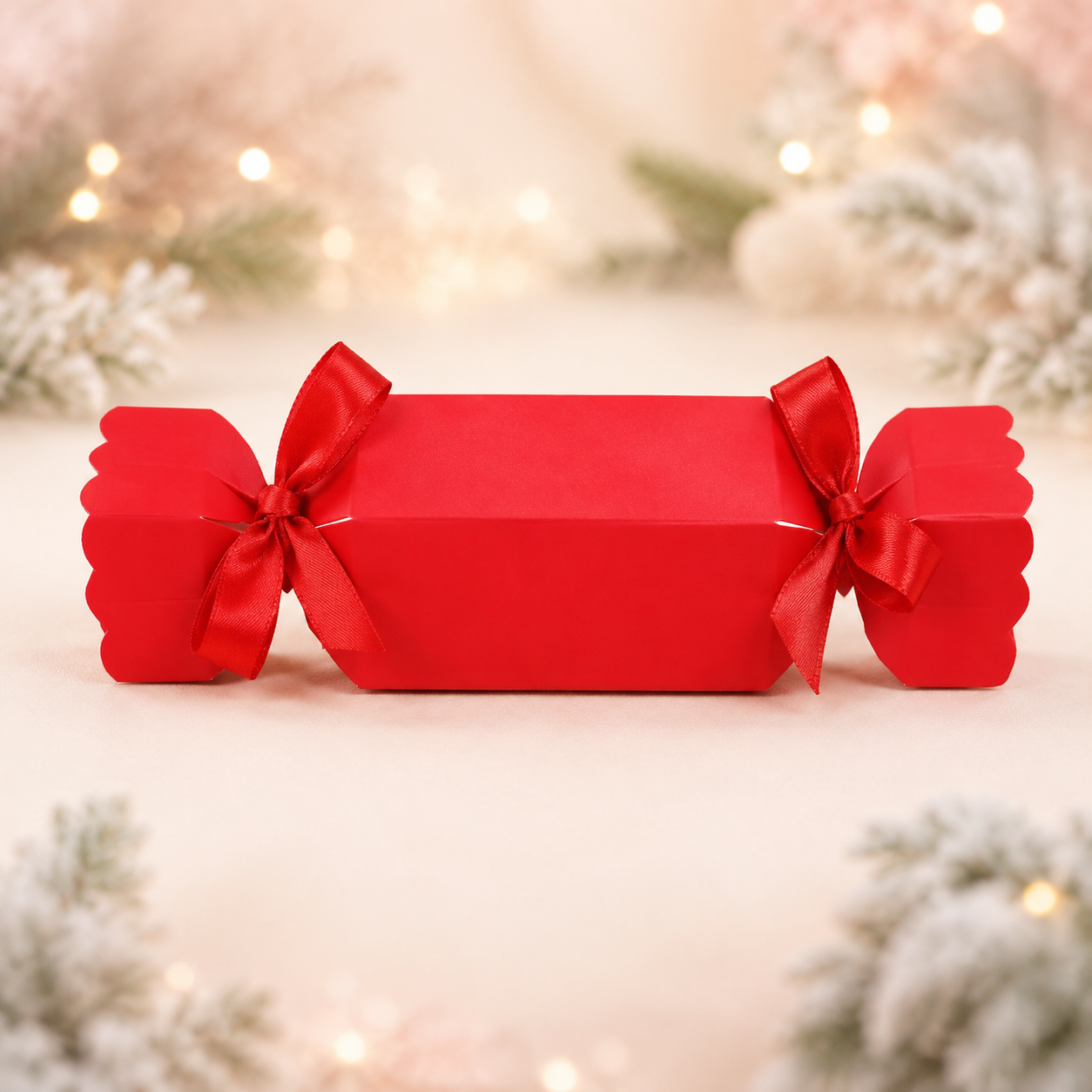Red 22.5cm fillable Christmas cracker gift box with ribbon