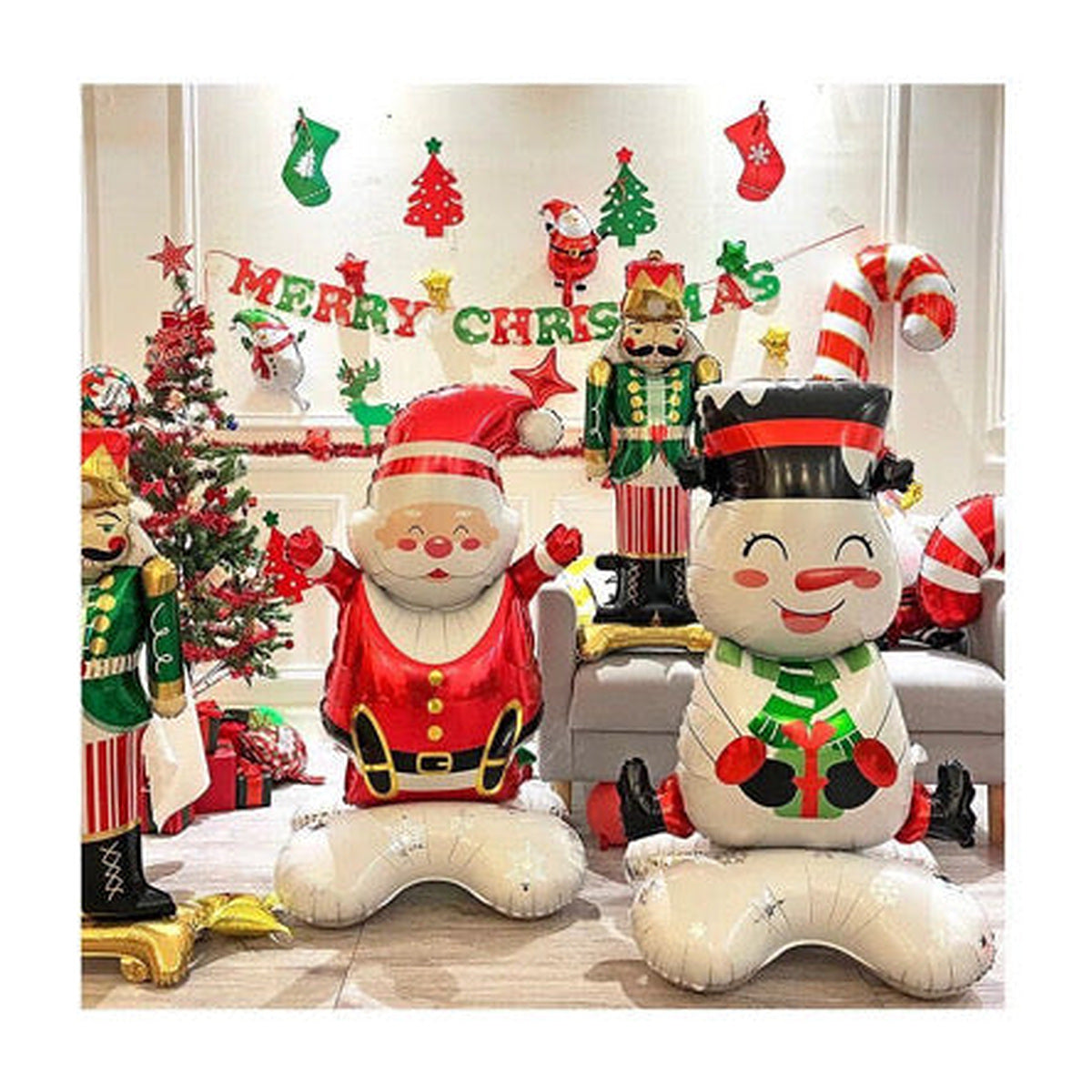 Giant 3D Santa, Snowman and Nutcracker Christmas foil balloons