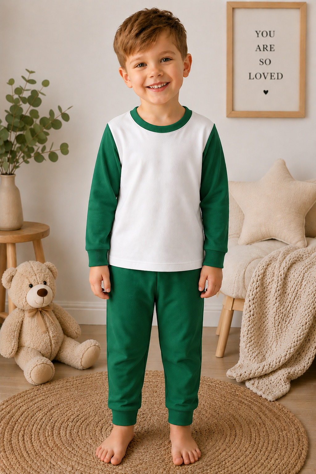 Green children's Christmas pyjama blank for sublimation, vinyl and DTF personalisation