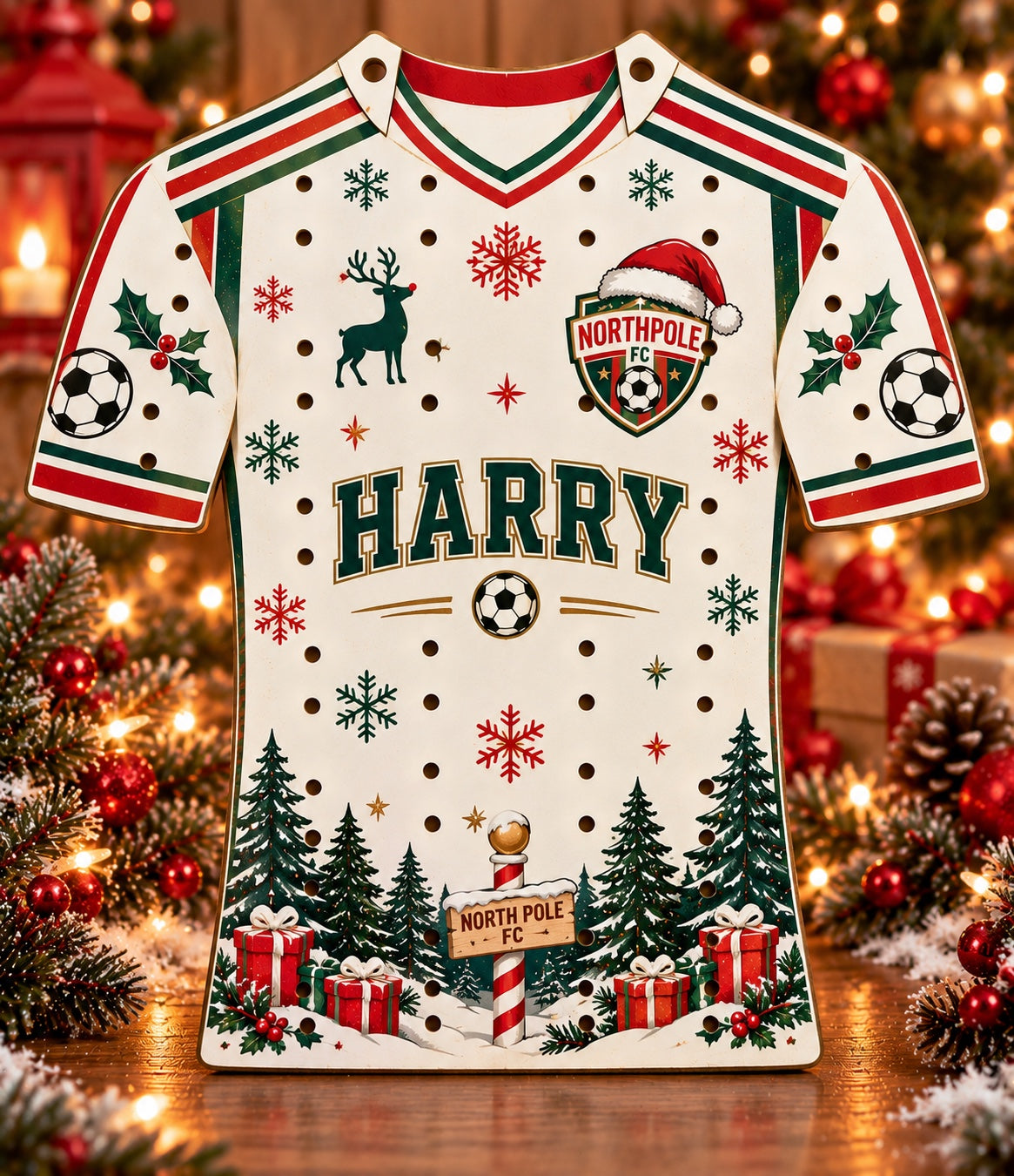 Northpole FC personalised Christmas football shirt MDF advent calendar sublimation design example