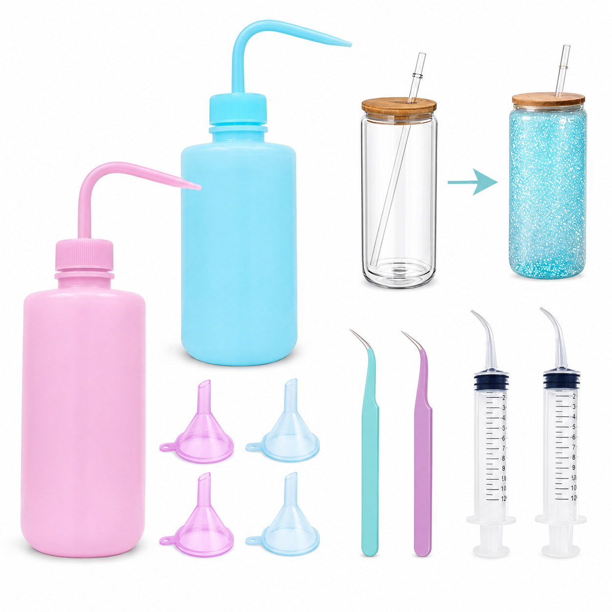 Five-piece snow globe tumbler supplies tool kit