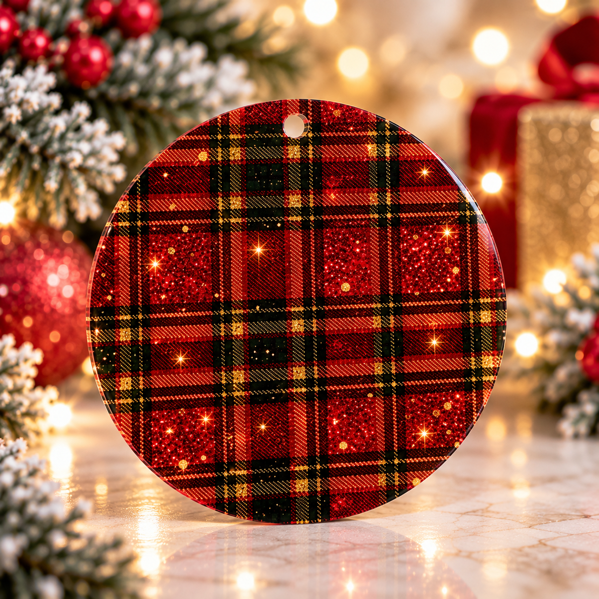 10cm round tartan printed acrylic blank with no added design