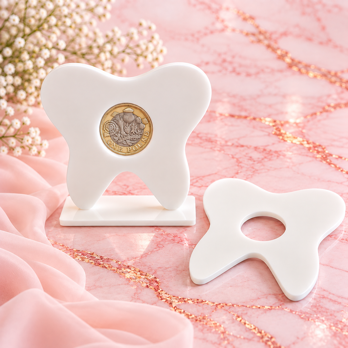 White tooth fairy £1 coin holder blank with optional base
